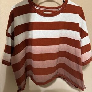 Madewell Striped Orange and White Cropped T-Shirt